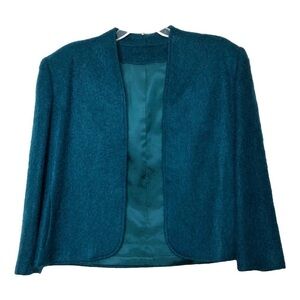 𝅺vintage LOMBARDI INC. Teal Mohair Open Front Blazer w/ Pockets Size 14 LIKE NEW